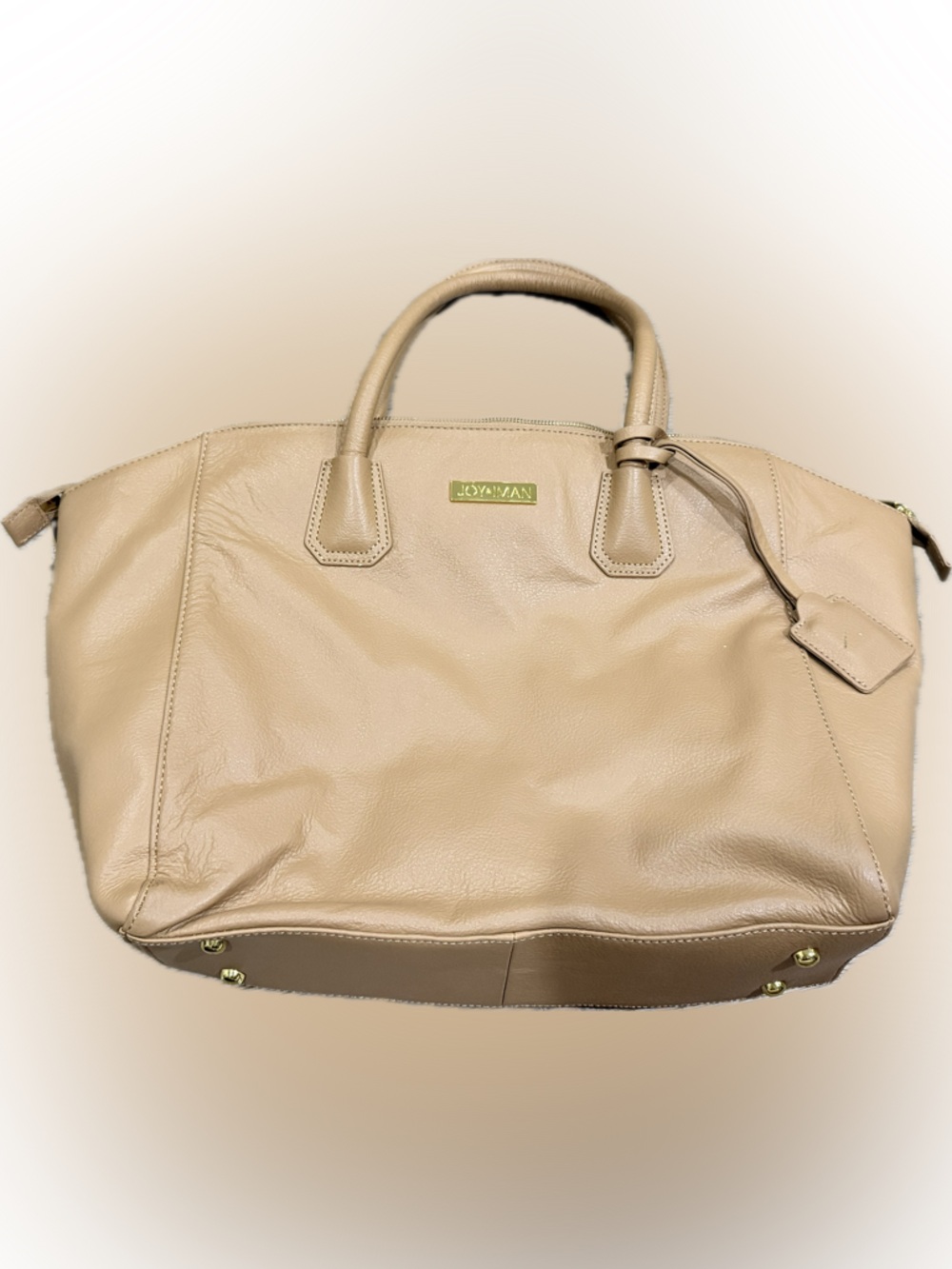 Joy Mangano Taupe Leather Tote with Gold Accents